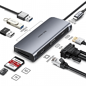 綠聯 九合一Type-C多功能轉接器HDMI 4K/VGA/USB3.0/SD/TF/PD快充/GigaLAN網路卡