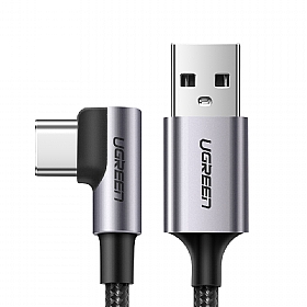綠聯 USB-C/Type-C快充傳輸線 金屬編織L型/電競專用版