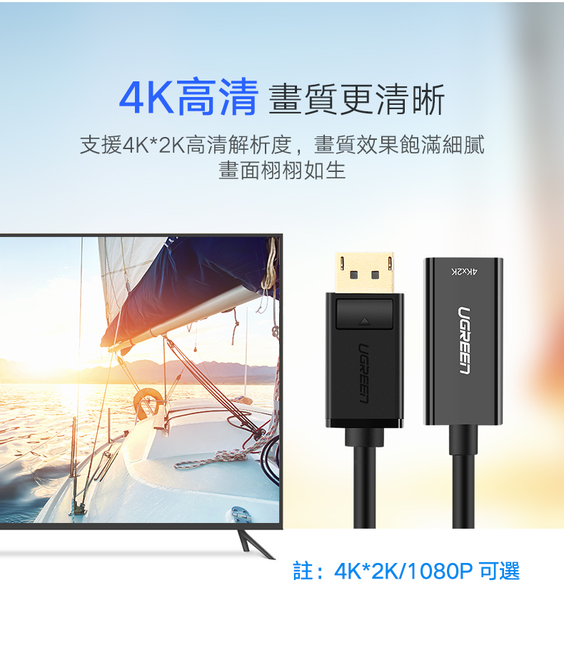 綠聯 DP轉HDMI轉換器/DisplayPort to HDMI轉換器 4K旗艦版支援4K*2K高清畫質