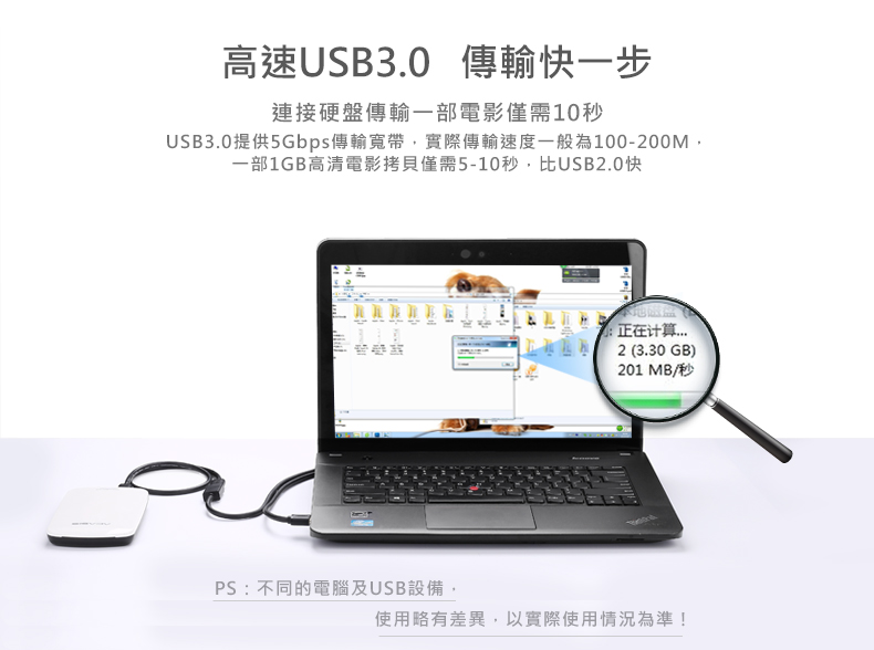 綠聯 USB3.0延長線支援高速USB3.0傳輸，傳輸速率5Gbps