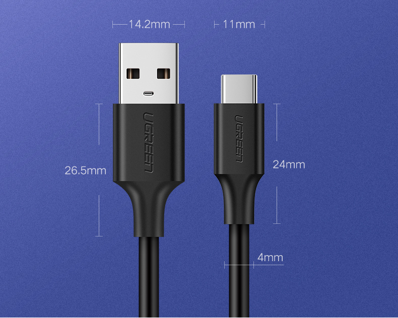 綠聯 USB-C/Type-C快充傳輸線 升級版外觀尺寸