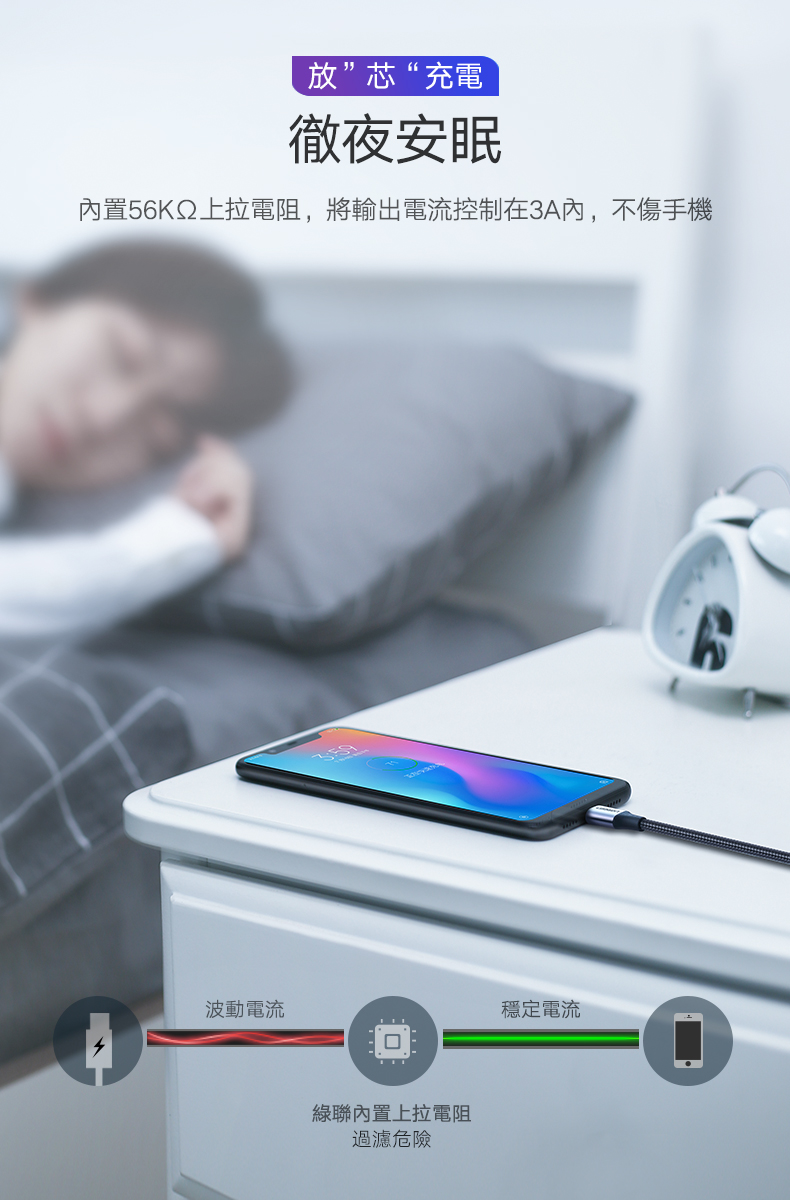 綠聯 USB Type-C快充傳輸線 Aluminum  BRAID版可將電流控制在3A內，不傷手機