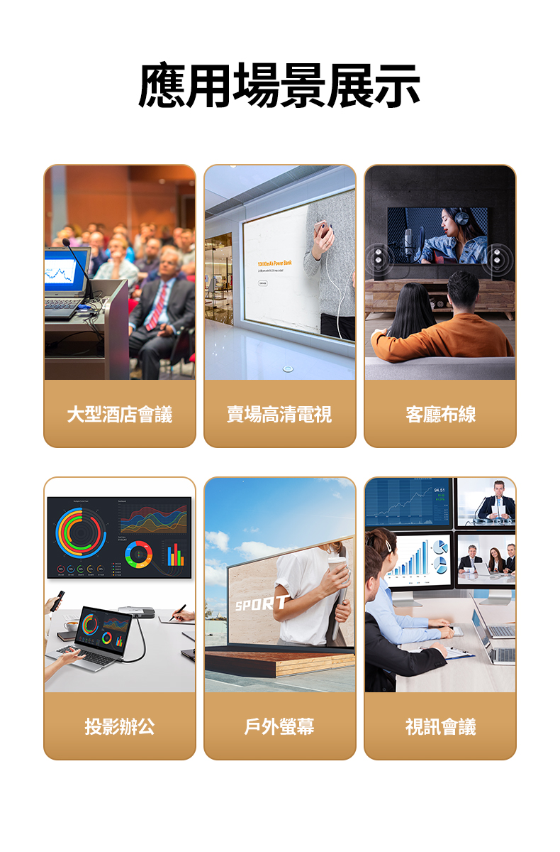 綠聯 HDMI傳輸線可應用於大型會議、賣場高清電視、客廳、辦公室投影、戶外螢幕、視訊會議
