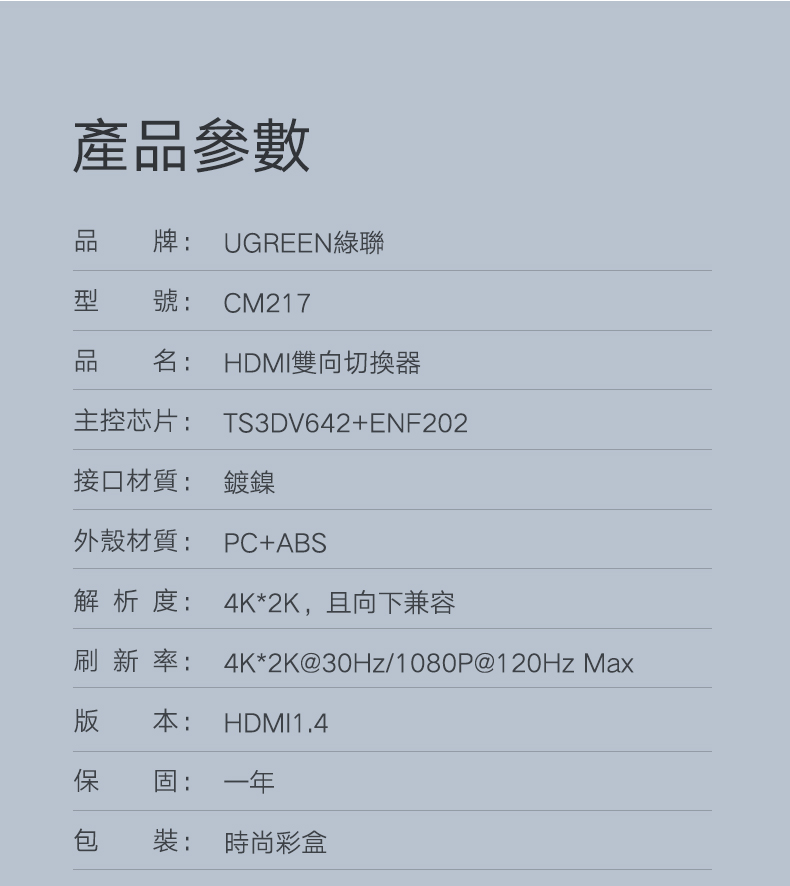 綠聯 HDMI切換器 二進一出/一進二出產品規格資訊