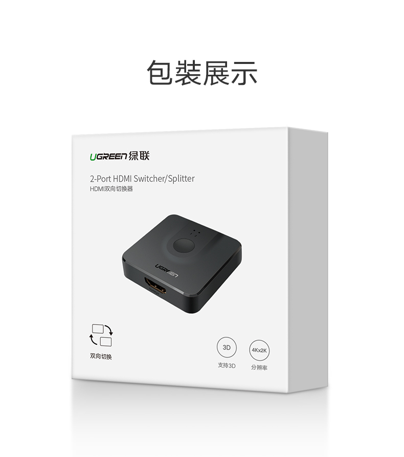 綠聯 HDMI切換器 二進一出/一進二出產品包裝展示